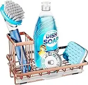 Consumest Sponge Holder for Kitchen Sink - Sink Caddy Kitchen Organizer with Removable Drip Tray for Countertop Dish Soap Dispenser Brush Storage Accessories 304 Stainless Steel, Rose Gold