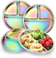 Stainless Steel Kids Plates 4 Pack round Divided Toddler Portion Control Plate