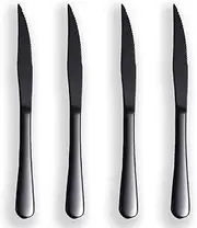 Kyrtaon Black Steak Knife Set, Serrated Titanium Plating Stainless Steel Sharp Knives, Dinner Set of 4, Dishwasher Safe Sturdy and Easy to Clean