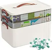 Medicine Storage Box 3-Tier Portable PP First Aid Storage Box with Sealing Buckle & Dual Trays Partitioned Medicine Organizer for Home, Travel, School