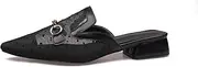 [qibusleen] Women's Black Closed Pointed Toe Buckle Mules, 1 Inch Low Chunky Heel Backless Mule Shoes for Women, Metal Buckle Breathable Mesh Slip-on Loafers for Casual Work Beach Walking