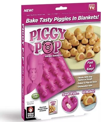 Piggy Pop Silicone Baking Cake Pan Mold Pigs in Blanket Cookies Soap- Easter NEW