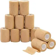 [12 Pack 3" x 5 Yards] Beige-Self Adhesive Bandage Wrap, JOMWEN Self Adherant Non-Woven Wrap Rolls, Ankle Sprains & Swelling, Ankle Tape, Tattoo Grip Tape Wrap