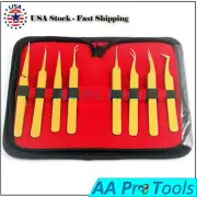 Professional Eyelash Extension Tweezers Gold Set Of 8 Pcs Fine Points