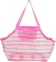 [Kisangel] Rainbow Color Mesh Beach Tote Bag for Portable Organizer with Reinforced Hand Strap for Seashell Collecting Summer Fun