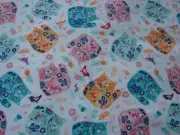 Flannelette Fitted Multi-Coloured Cats White Cot Sheet Handmade