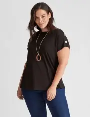Autograph Top Plus Size 22 COTTON Black Stretch Short/Extended Sleeve Basic NEW