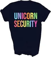 [Above Good Tee] Unicorn Security Funny Birthday Girl Dad Mom Daughter Unisex Shirt Gift Women Men T-Shirt (Navy;L)