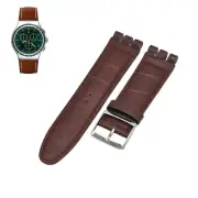 23mm Brown Leather Watch Strap For Swatch XL Irony The Chrono YOS450