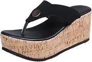 [HOTRA] Women's Thong Wedge Sandal Chunky High Platform Flip Flops Fashion Strap Open Toe Solid Slipper Summer Beach Shoes (Color : Black 1, Size : 6)