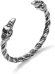 [Zhubobo] 8 Inch Mens Stainless Steel Norse Viking Raven Bangle Bracelet Arm Ring, Metal, no gemstone
