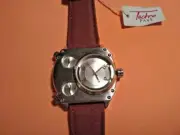 Techno Pave Stainless Steel Brown Band Watch with two sundials Father's Day Gift