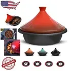 Crimson Moroccan Tagine - Enameled Cast Iron Cooking Pot with Ceramic Lid, 3.3QT