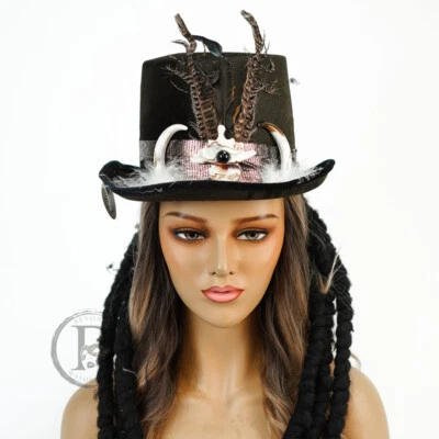 Voodoo Skull Steampunk Costume Hat Burning Man Hat Tribal Braids