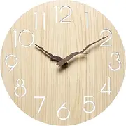 KSYOU 12 Inch Wooden Wall Clock, 12 Inch Wall Clock, Wall Clock, SilentClock, for Living Room Bedroom, Room Decor, Home Decor,Kitchen, Office Decor, Hollow Out Process Design White (Wood Color)