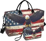 [YXYZRMY] Bald Bird American Flag Travel Duffel Bag Gym Bag Sports Tote Bag with Multiple Interior Pocket Shoulder Weekender Bag for Women Men with Toiletry Bag 20.5”x 7.9”x 13.8”, Multi-Colored, one