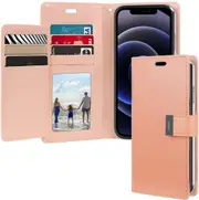 Goospery iPhone 13 mini Flip Wallet Case Cover Extra Card Slots Apple [Rose Gold]