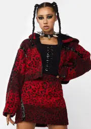 [Punk Rave] Punk Leopard Print Cropped Coat