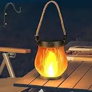 Dancing Flame Solar Lantern, 2025 New Dancing Flame Solar Lantern Outdoor Lights, Flickering Flame Vintage Garden Lights, Auto On/Off, with Dual Charging, Solar & USB for Patio, Yard (1 pcs)