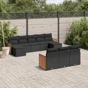 10 Piece Garden Sofa Set with Cushions Black/Grey Poly Rattan vidaXL