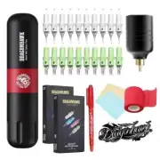 New Rotary Tattoo Machine Pen Kit Makeup Mini LCD Power Cartridge Needle Ink Set