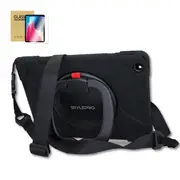 StylePro, Combo, iPad 10.2", 7th, 8th & 9th gen, kids case + screen protector, with rotating stand & shoulder strap, black.