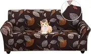Jaotto Sofa Cover 3-Seater Elastic Stretch Spandex Sofa Throws Sofa Cover Non-Slip Washable Sofa Protector Couch Cover for Sofa with Armrest, Brown Leaves