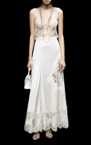 [Zuhair Murad] Lace-Detailed Silk-Georgette Skirt