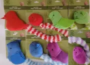 Plush Kitten Cat Toys Birds & Mice w Long Tails & Rattles, 10.5", 1 Toy/Pk S23 S