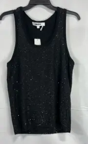 DKNY Women Black Sequin Sleeveless Tank Blouse Shirt Lg Poly Rayon NWT