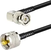 SUPERBAT PL259 UHF Male to BNC Male Right Angle RG58 Coax Cable for CB Radio Jumper Cable VHF UHF Ham Amateur Radio Mobile Transceiver Antenna SWR Meter Dummy Load, 10 Ft