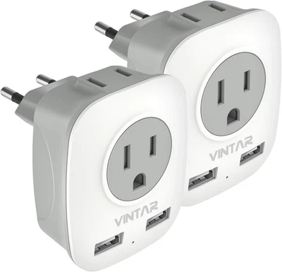 2 Pack European Travel Plug Adapter, VINTAR International Power Plug Adapter wit