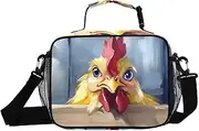Rooster Head Funny Insulated Lunch Box for Women Men - Ideal for Work, Picnics - Includes Adjustable Shoulder Strap