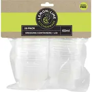 20pc Lemon & Lime 60ml Storage Plastic Salad Sauce 6cm Dressing Container w/ Lid