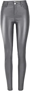[RSBFK] Women's High Waist Stretchy Faux Leather Leggings All Season Buckle Buckle PU Pleather Pants