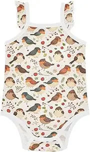 [FRODOTGV] Sweet Birds White Baby Girl Cotton Bodysuit Ruffle Sleeve Toddler Girl Clothes for Infant Toddlers 18M, Sweet Birds White
