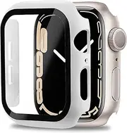 [Miimall] Compatible Apple Watch Series 8 41mm Case with Screen Protector Anti-Scratch Shockproof Hard PC and Tempered Glass Film Bumper Case for Apple Watch Series 8 Series 7 41mm(White)