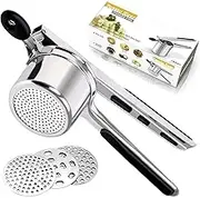 Potato Ricer Stainless Steel Masher, Upgraded Sturdy Durable Potato Masher with 3 Interchangeable Ricing Discs Premium Grade Kitchen Tool for Smooth Mashed Potatoes, Fruits, Vegetables and Baby Food