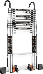 Aluminum Telescoping Ladder 8.2ft Portable Extension Folding Ladder with 360° Rotatable Hook Slip-Proof Feet, for Indoors and Outdoors