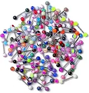 [TOZLU] 20pcs Tongue Rings Stainless Steel Multi Color Ball Barbell Bars Piercing Cosmetic Jewelry Women Girl Convenient and Clever