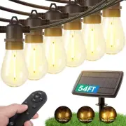 54FT Solar String Lights Outdoor Waterproof with USB Charging & Remote, Dimma...