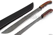 Custom Handmade Damascus Steel Machete Knife, With Sheath BEST GIFT