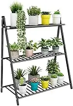 Metal Ladder Plant Stand Indoor, 3 Tier Waterproof Rust-resistant Flower Pot Display Shelf Rack For Multiple Plants, Outdoor Flower Ladder Shelf For Balcony Garden Corner Organizer Planter Hold