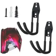 Wall Mount Helmet Hook Holder Black,2 Large Double Iron Curved Large Hook x2