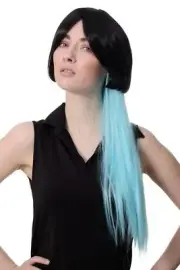 Sexy Girly Cosplay Wig Bob Black + Braid Ponytail Long Light Blue SA074