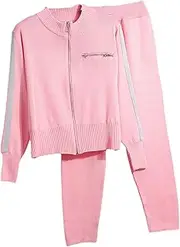 [UIOKLMJH] Two Piece Set Autumn Tracksuit Womens Set Fashion Knitted Cardigan Coat+Little Feet Knit Pants 2 Piece Set