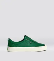 Women's Green Pebbled Leather Low Top Sneakers | OCA Low