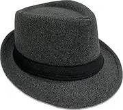 [BTREEFLO] Fedora Hats for Men Unisex Timelessly Classic Woolen Men's Fedoras Hats Short Brim Manhattan Structured Trilby Hat for Women Grey, Grey, One Size