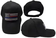 USA Thin Red Line Thin Blue Line Police Black Adjustable Embroidered Cap Hat