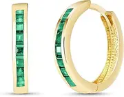 [Galaxy Gold GG] 14k Yellow Gold Hoop Huggie Earring with Emeralds